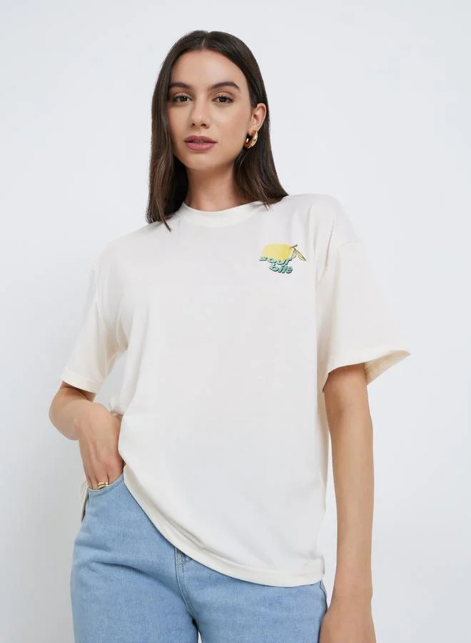 Take Two Take Two Cream Graphic Print Oversized T-Shirt